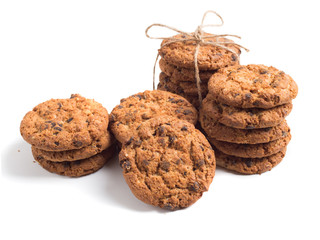 Chocolate chip cookie isolated on white background