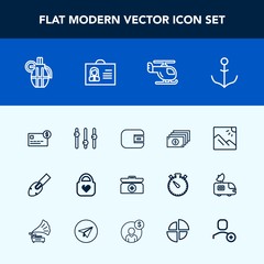 Modern, simple vector icon set with weapon, scenery, war, balance, equipment, helm, leather, shovel, transportation, equality, rudder, helicopter, landscape, construction, internet, cross, wheel icons