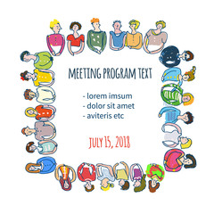 Company meeting presentation background with many people. Vector graphic illustration