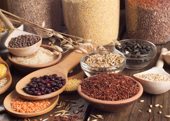 Cereals on wooden background