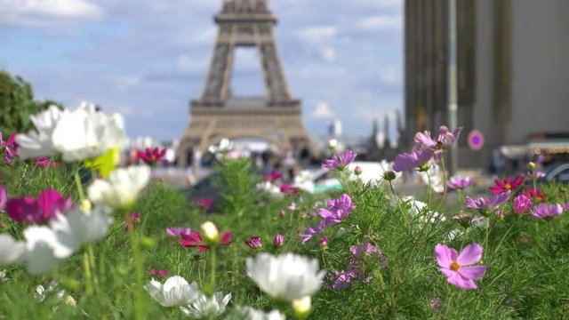 Professional video of Eiffel Tower in Paris in 4k slow motion 60fps