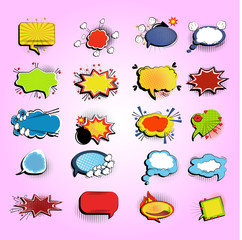 Set of picture blank template comic speech chat bubble in style pop art.