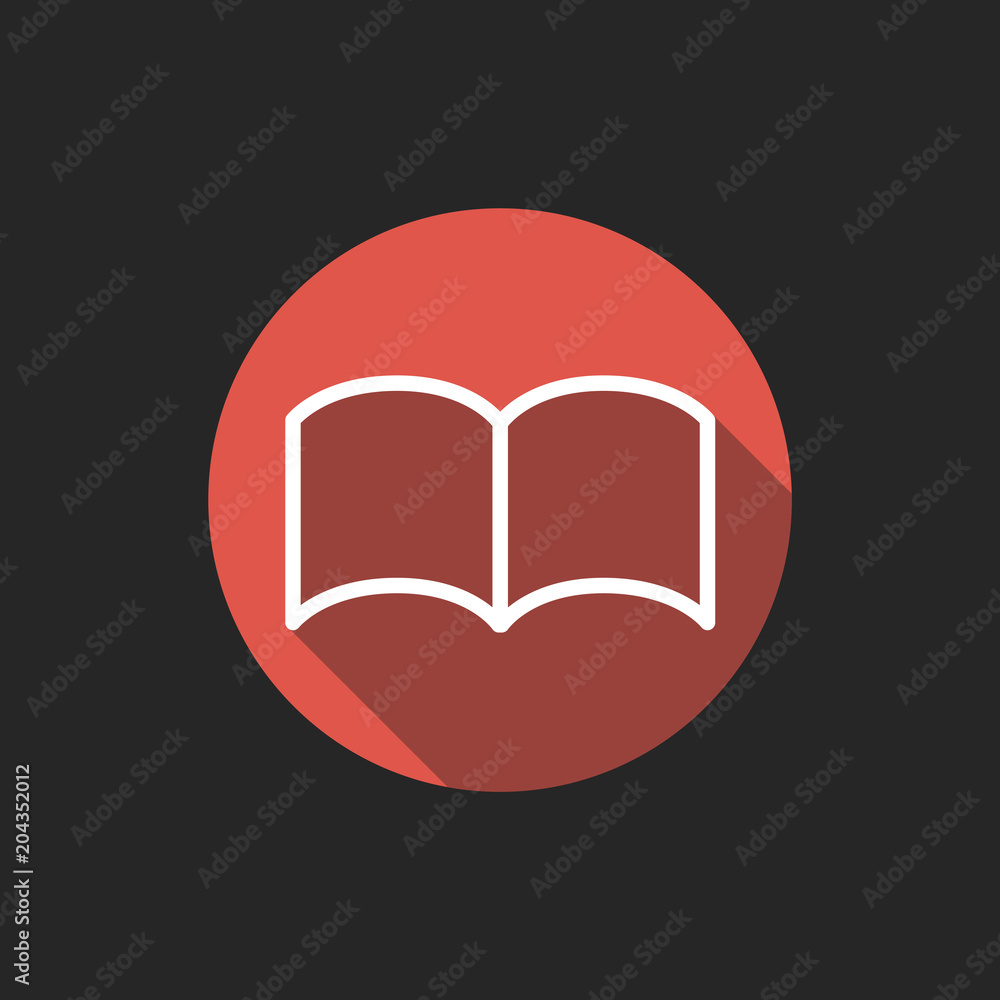 Poster elegant universal white minimalistic thin line book icon with shadows on circular color button on bl