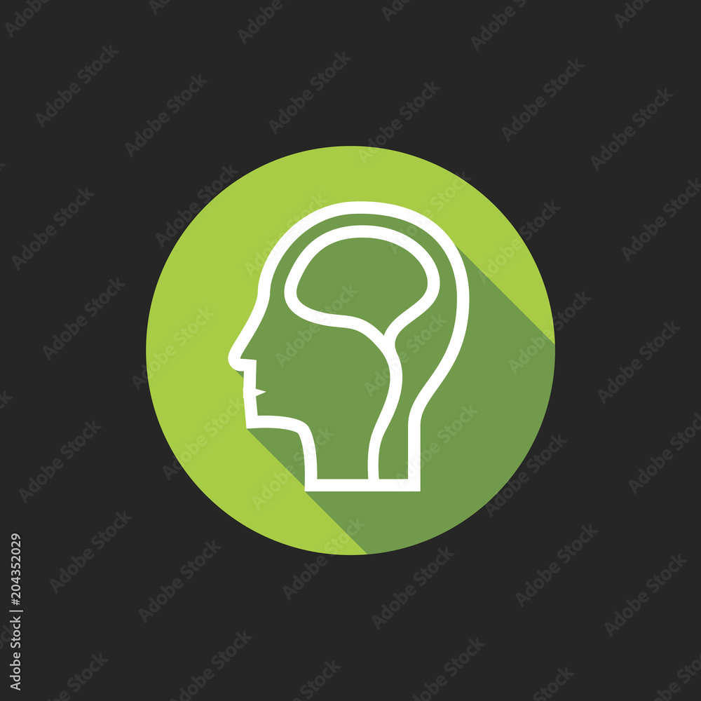 Poster elegant universal white minimalistic thin line brain icon with shadows on circular color button on b