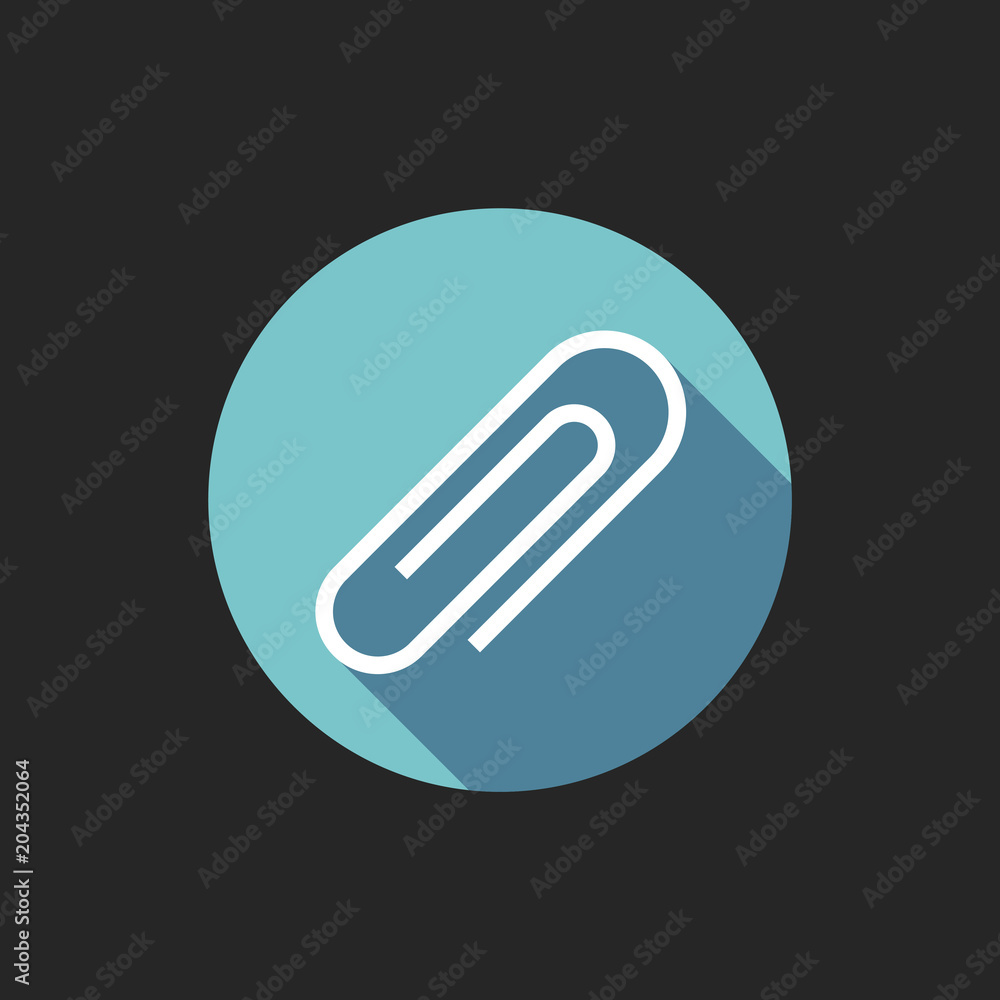 Poster elegant universal white minimalistic thin line paperclip icon with shadows on circular color button 