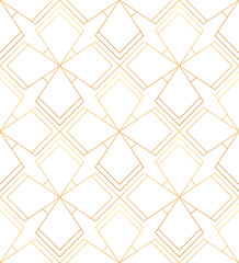 Seamless golden flowers leaves lines geometric modern pattern. Fashion and luxury background with rhombus, triangles.