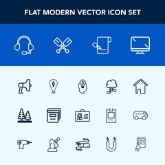 Modern, simple vector icon set with sign, business, list, display, document, pin, person, screen, forest, paper, environment, technology, digital, communication, nature, house, landscape, idea icons