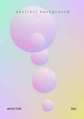 Cover fluid with round shapes. Gradient circles on holographic background. Modern hipster template for placards, banners, flyers, report, brochure. Minimal cover fluid in vibrant neon colors.
