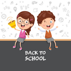 Vector Illustration Of Kids Sitting On Blank Board