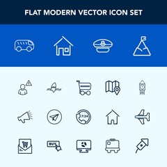 Modern, simple vector icon set with support, travel, call, alarm, service, communication, buy, surfing, location, network, internet, bus, map, tropical, operator, speaker, direction, london, big icons