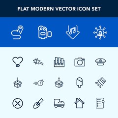 Modern, simple vector icon set with hat, captain, package, web, internet, display, research, screen, medicine, office, white, love, night, man, late, sailor, communication, music, equipment, cap icons