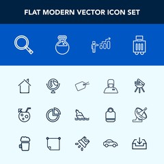 Modern, simple vector icon set with estate, architecture, house, personal, uniform, meat, barbecue, drink, bbq, globe, hospitality, presentation, water, map, global, search, luggage, development icons