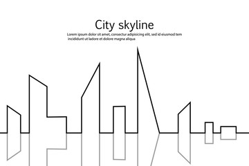 Silhouette of the city in a flat style. Modern urban landscape. Vector illustrations. City skyscrapers building office horizon.Continuous line drawing