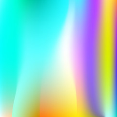 Holographic abstract background. Plastic holographic backdrop with gradient mesh. 90s, 80s retro style. Iridescent graphic template for brochure, flyer, poster design, wallpaper, mobile screen.