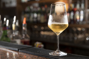 white wine on the bar counter