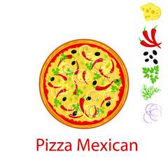 Pizza Mexican flat icon isolated on white background. Pizza food silhouette. Food menu illustration isolated. Vector design element