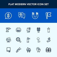 Modern, simple vector icon set with interior, label, pole, america, flag, electricity, retro, search, national, ocean, tripod, internet, find, work, nation, landmark, video, seamark, hand, sea icons