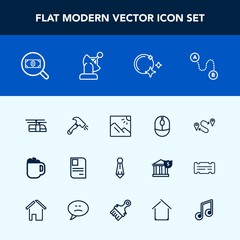 Modern, simple vector icon set with blue, web, night, technology, landscape, point, photo, personal, construction, suit, shovel, male, device, destination, transportation, map, moon, position icons