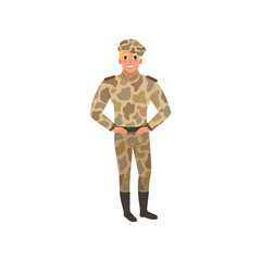 Obraz premium Handsome man in camouflage uniform. Commander of infantry.Young guy in military clothes. Flat vector design