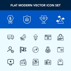 Modern, simple vector icon set with bag, account, prize, object, bird, home, leather, record, gramophone, sign, style, place, no, wooden, sky, transport, nature, road, vintage, cigarette, award icons