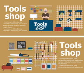 Tools shop banners with instruments