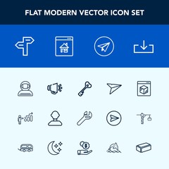 Modern, simple vector icon set with spanner, equipment, progress, loud, wrench, personal, estate, sign, development, delivery, door, real, science, web, tool, send, sound, spacesuit, building icons