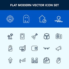 Modern, simple vector icon set with radio, marketing, mask, salt, ingredient, instrument, wallet, snorkel, white, concept, cube, nature, sunrise, landscape, communication, signal, spice, food icons