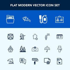 Modern, simple vector icon set with ship, tree, concept, grill, customer, vessel, sea, file, folder, female, woman, camera, chat, blank, internet, home, document, emergency, office, id, person icons