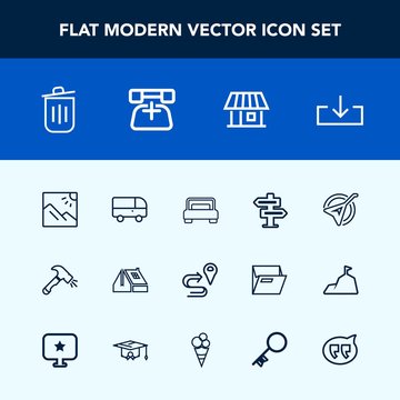 Modern, simple vector icon set with furniture, dont, bed, scenery, shovel, string, recycling, construction, garbage, navigation, sign, instrument, door, room, telephone, trash, double, bedroom icons