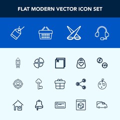 Modern, simple vector icon set with pie, metal, call, key, currency, style, headset, leather, ben, paper, fashion, vintage, holiday, support, concept, scene, file, target, tower, microphone, tag icons