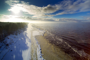 Winer time by Baltic sea next to Liepaja, Latvia.