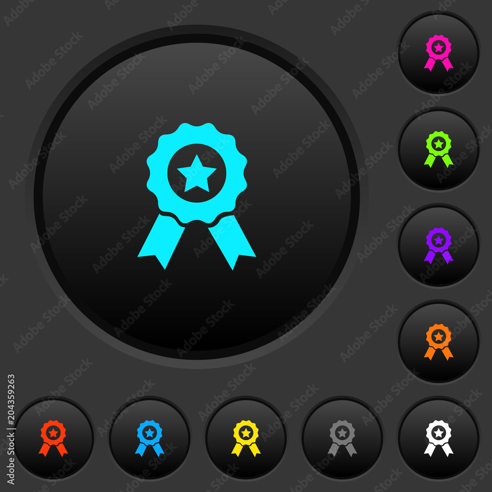 Poster award with ribbons dark push buttons with color icons