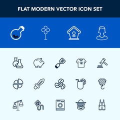 Modern, simple vector icon set with clothing, graph, wooden, blade, courthouse, bank, avatar, fan, cool, bird, business, legal, uniform, medicine, utensil, knight, typography, sword, medieval icons