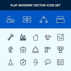 Modern, simple vector icon set with forest, online, fashion, hierarchy, security, sign, home, gift, holiday, building, retro, decoration, architecture, status, door, bed, present, business, box icons