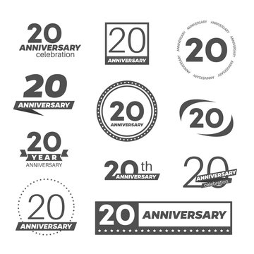 Twenty years anniversary celebration logotype. 20th anniversary logo collection.