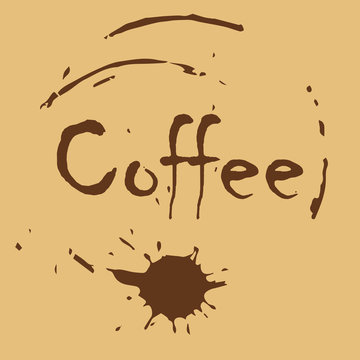 Illustration of inscription coffee over a small puddle of a spilled coffee drink