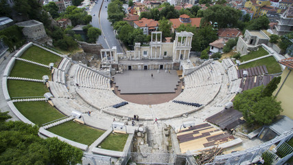 Aerial view of the ancient Roman theater in Plovdiv, Bulgaria