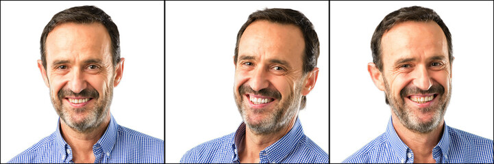 Obraz premium Middle age handsome man closeup confident and happy with a big natural smile laughing