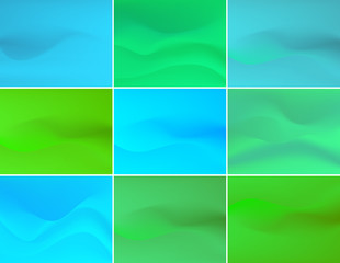 Set of simple sparse soft wavy and 3d effect backgrounds.