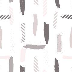 Seamless repeating pattern with brush strokes in pastel pink, purple and dots texture on white background. Creative and modern tiling background, poster, textile, greeting card design.