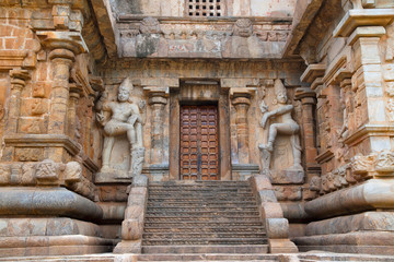 Dwarapala at the northern entrance to the mukhamandapa, Brihadisvara Temple, Gangaikondacholapuram, Tamil Nadu, India