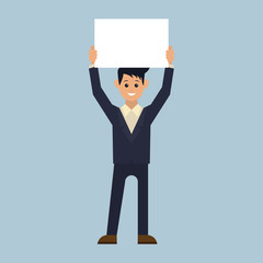 businessman showing blank signboard, with copyspace area for your text or slogan. vector illustration