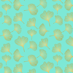Ginkgo biloba leaves, japanese vector illustration, seamless pattern for backgrounds