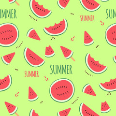 Watermelon sliced hand drawn vector illustration seamless pattern