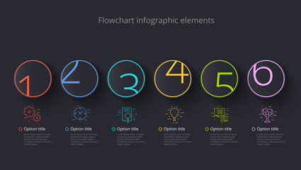 Business process chart infographics with 6 step segments. Circular corporate timeline infograph elements. Company presentation slide template. Modern vector info graphic layout design.
