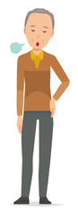Fototapeta premium An elderly man wearing brown clothes is sighing