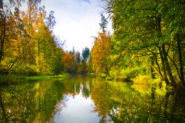 Fototapeta na wymiar Picturesque view of autumn lake.