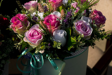 flowers in a hat box