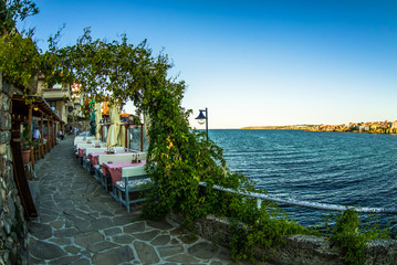 Street cafe view of Sozopol old town