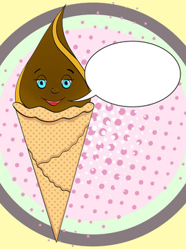 recommend clip art: Ice cream cone with face, smile on pop art background. An imitation comic book. vector text bubble